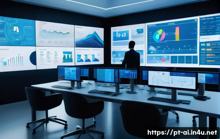 AI 기술을 활용한 데이터 분석 사례 - A modern corporate office setting with diverse Brazilian business professionals analyzing complex da...