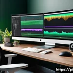 AI가 영상 편집 도구에 미친 영향 - A modern video editing workspace featuring a creative professional using advanced AI-powered softwar...