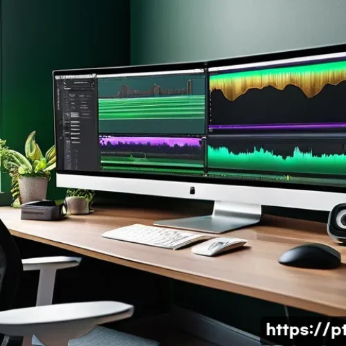 AI가 영상 편집 도구에 미친 영향 - A modern video editing workspace featuring a creative professional using advanced AI-powered softwar...
