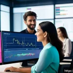 AI 기반 광고 최적화 사례 - A modern digital marketing office scene featuring a diverse team of Brazilian professionals analyzin...